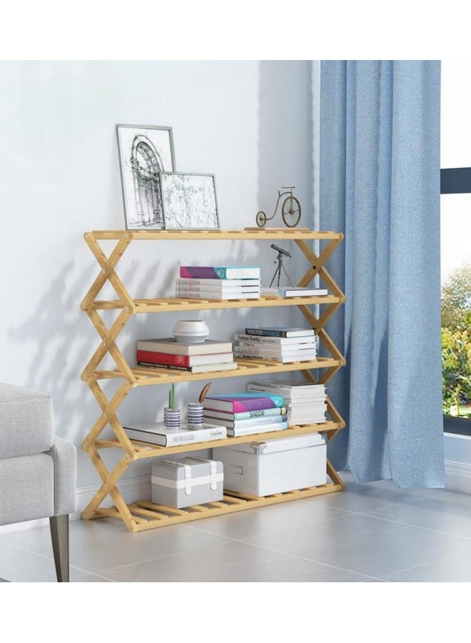 SKY-TOUCH SKY-TOUCH 5-Tier Folding Shoe Racks, Foldable Bamboo Shoe Shelf Brown 70x28x80cm  - Image 3