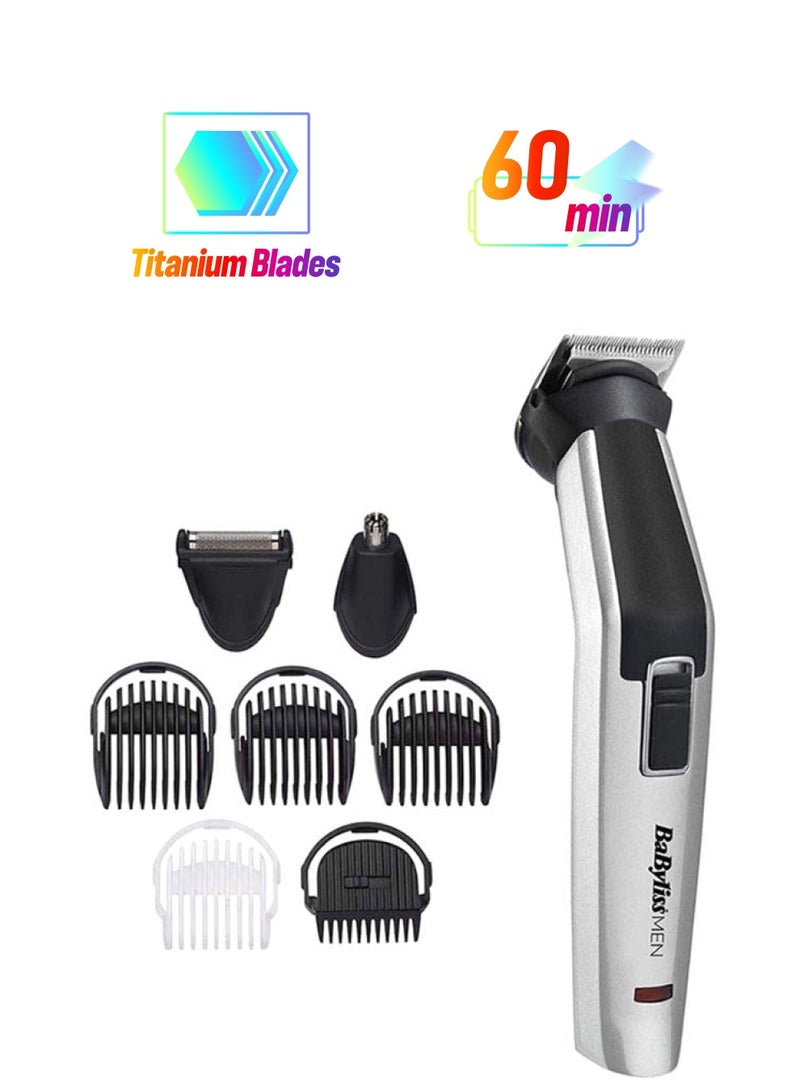 babyliss - 8-In-1 Multi-Trimmer | Easy-To-Use Design | Titanium Blades For Precise Cutting | Cordless Operation  | 60 Mins of Runtime | Washable Cutting Heads MT726SDE Silver/Black/White - Image 1