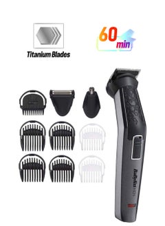 Carbon Titanium 10-in-1 Multi Trimmer For Men | 200 grams Lightweight Design | High Power 60 Minutes Cordless Use | Attachments For Multiple Body Hair Trim & Washable Heads | MT727SDE Grey/Black