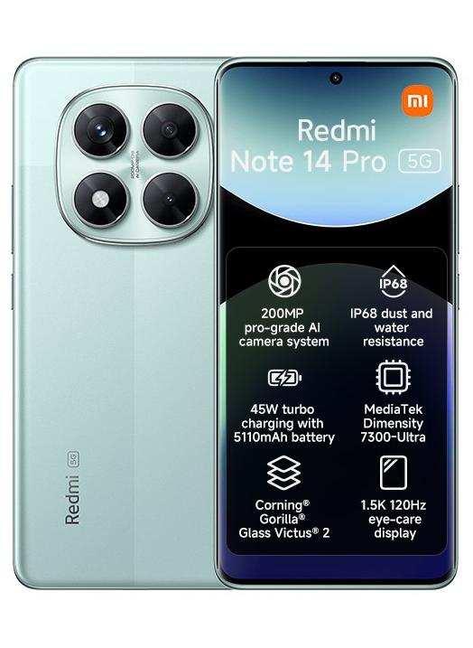 Xiaomi Redmi Note 14 Pro 5G Coral Green 12GB RAM 512GB - Global Version - Image 1