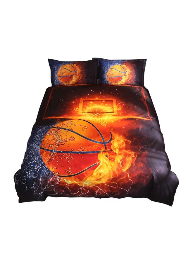 3-Piece Basketball Printed Bed Sheet And Pillowcase Set Polyester Black/Orange/Blue Full - Image 1