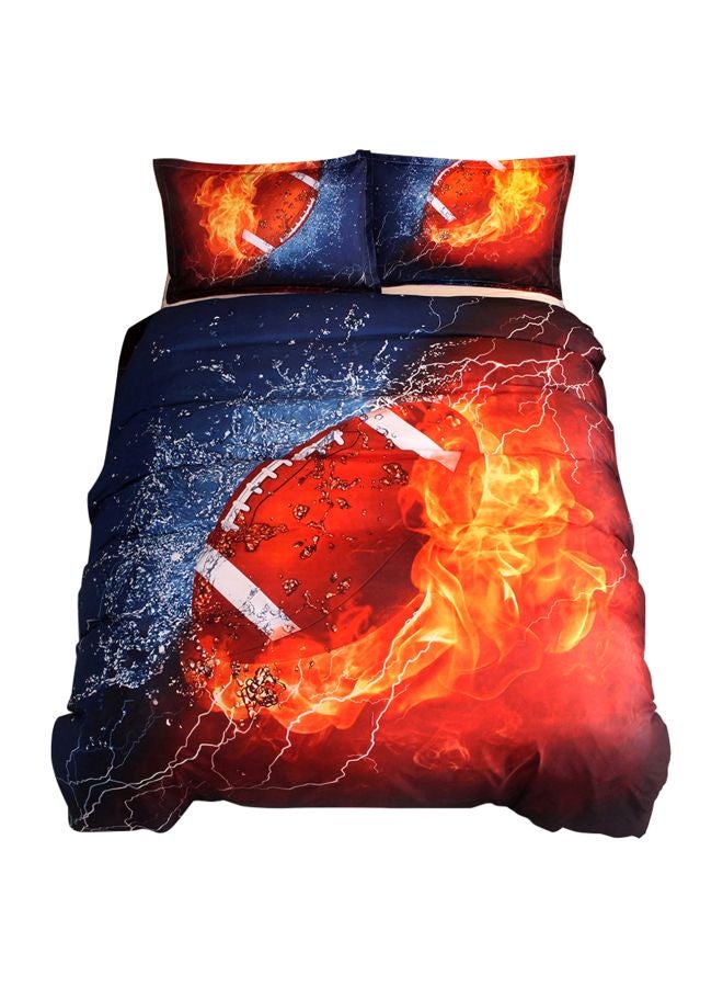 3-Piece Football Printed Bed Sheet And Pillowcase Set Polyester Blue/Orange/Red Queen - Image 1