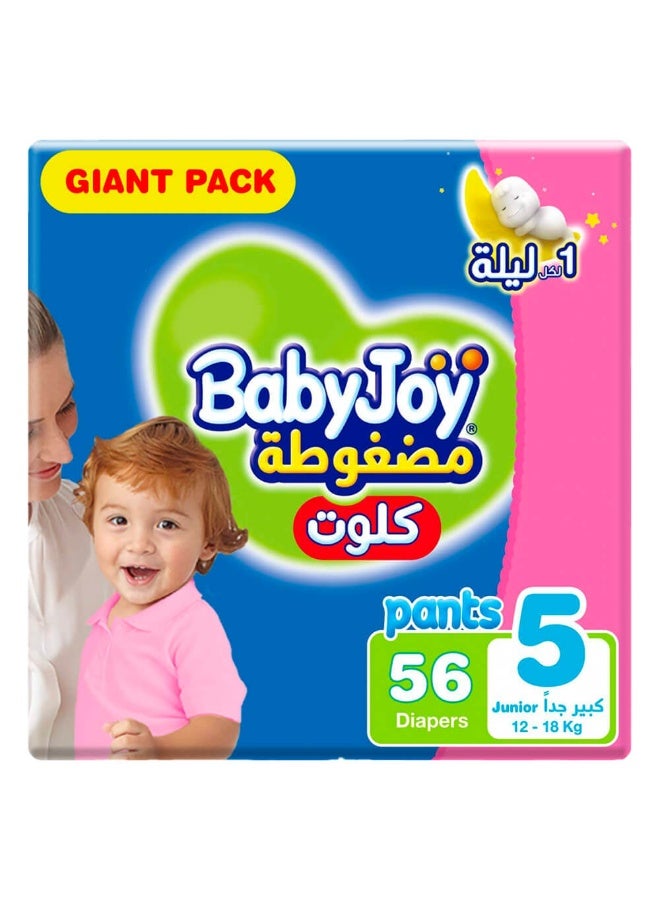 BabyJoy Compressed Culotte Pants Diaper, Size 5, Junior, 12-18 Kg, Giant Pack, 56 Diapers - Image 1