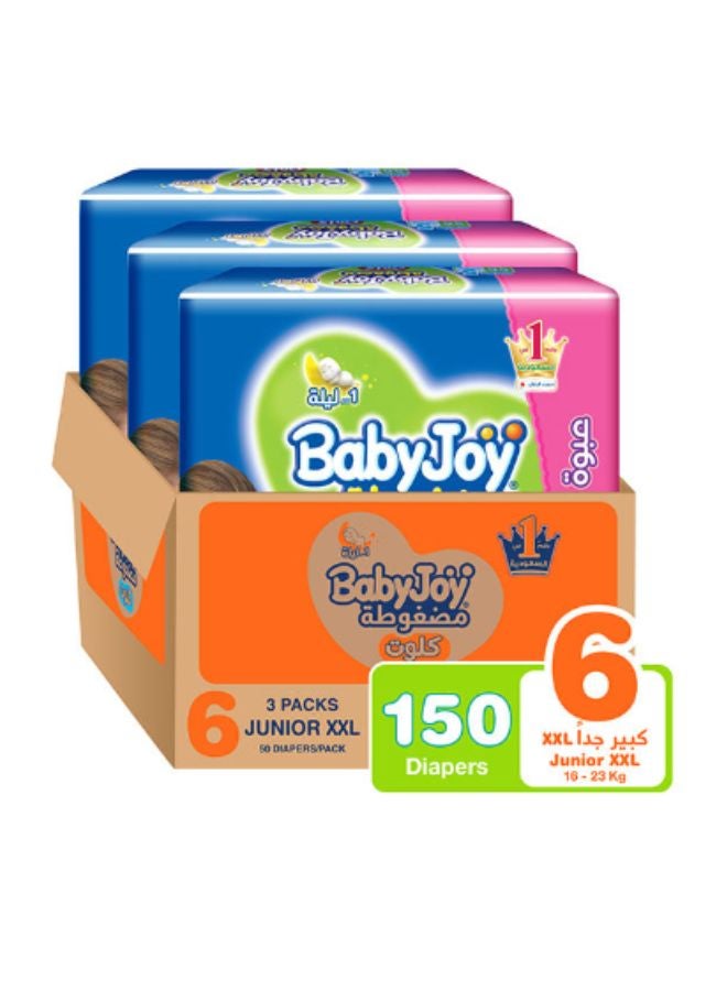 BabyJoy Compressed Culotte Pants Diaper, Size 6, Junior XXL, 16-23 Kg, Giant Box, 150 Diapers  - Image 1