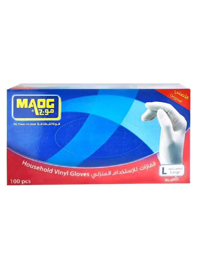 MOAG Household Vinyl Gloves, Size Large, 100 Piece White  - Image 1