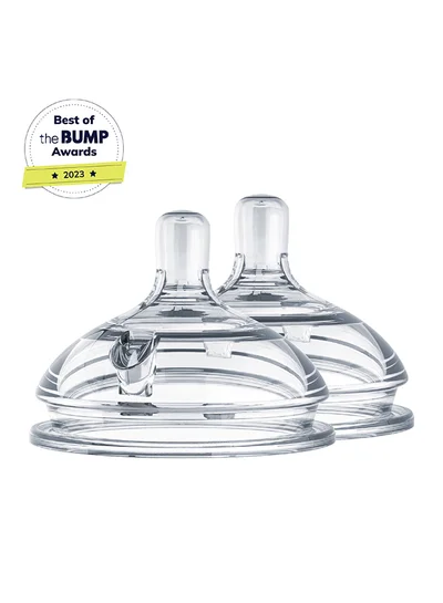 comotomo 2-Piece Natural Teat Silicone Nipples, Fast Flow, Transparent