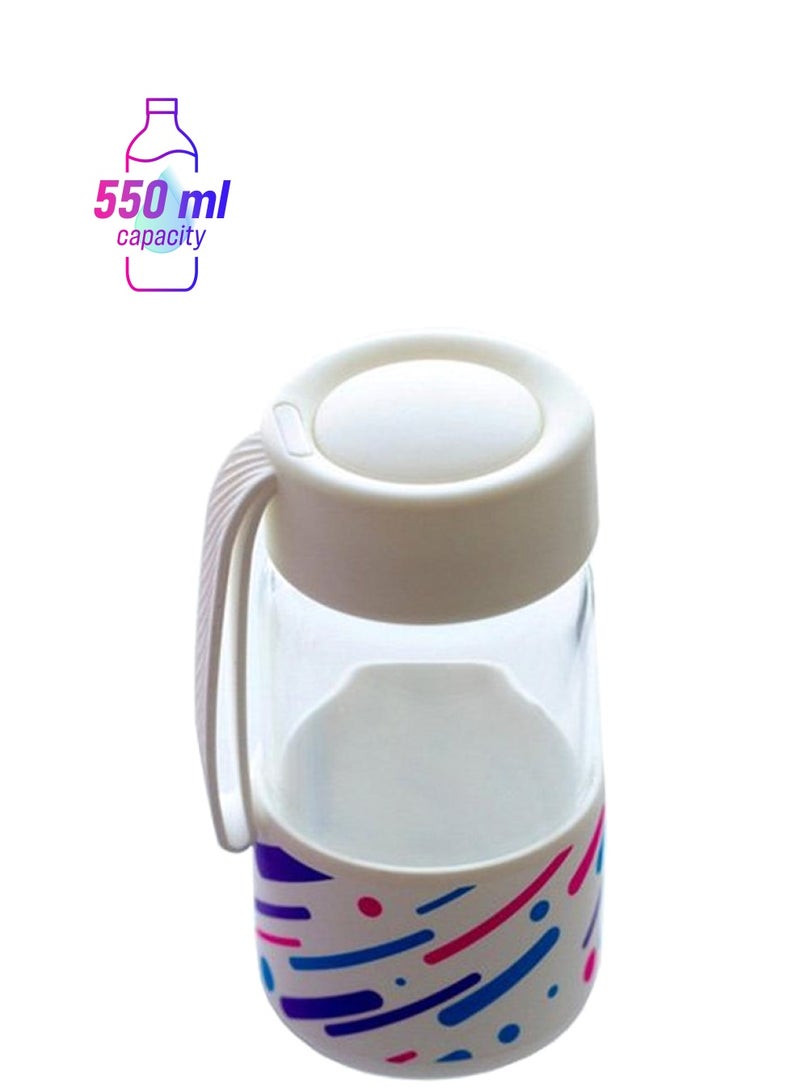 Honor Glass Bottle With Lid 550 ml Clear/White/Blue  - Image 1