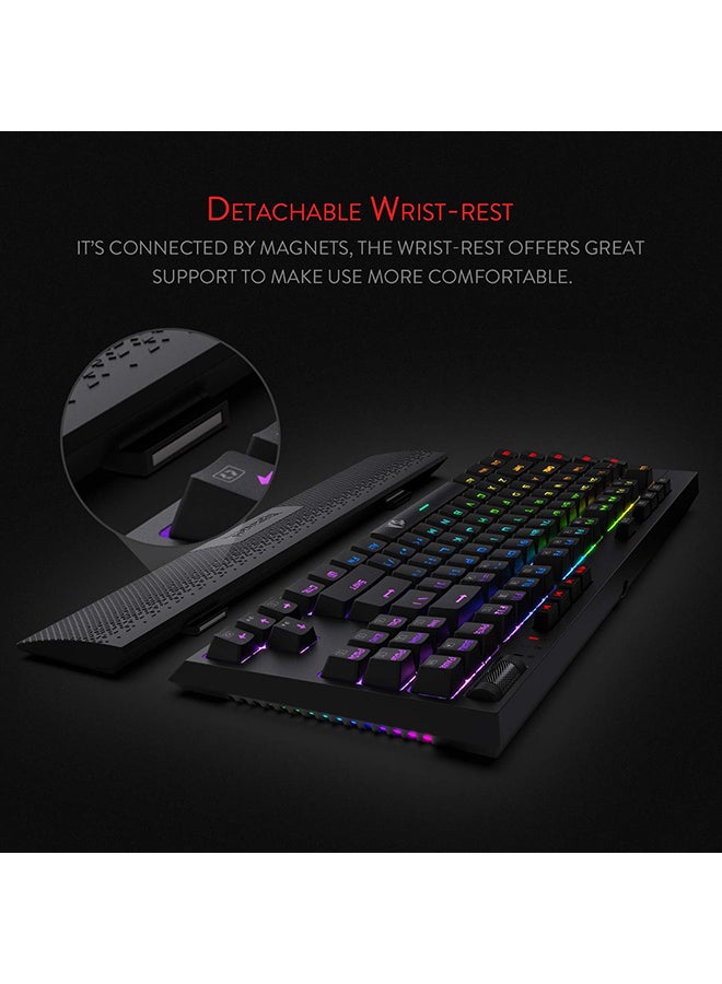 ريدراجون - Redragon K596 Vishnu 2.4G لوحة مفاتيح ميكانيكية للألعاب سلكية/لاسلكية RGB، 87 مفتاحًا لوحة مفاتيح TKL مدمجة مع بطارية 2400 مللي أمبير في الساعة، 10 مفاتيح ماكرو مدمجة ومسند للمعصم، وقت تشغيل 10 ساعات، مفاتيح حمراء - Image 1