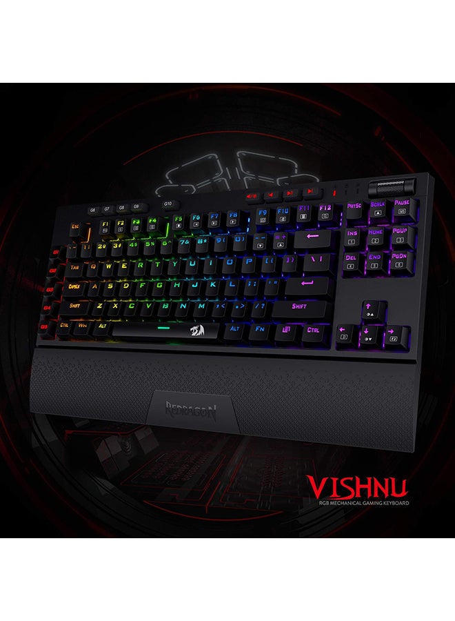 ريدراجون - Redragon K596 Vishnu 2.4G لوحة مفاتيح ميكانيكية للألعاب سلكية/لاسلكية RGB، 87 مفتاحًا لوحة مفاتيح TKL مدمجة مع بطارية 2400 مللي أمبير في الساعة، 10 مفاتيح ماكرو مدمجة ومسند للمعصم، وقت تشغيل 10 ساعات، مفاتيح حمراء - Image 1