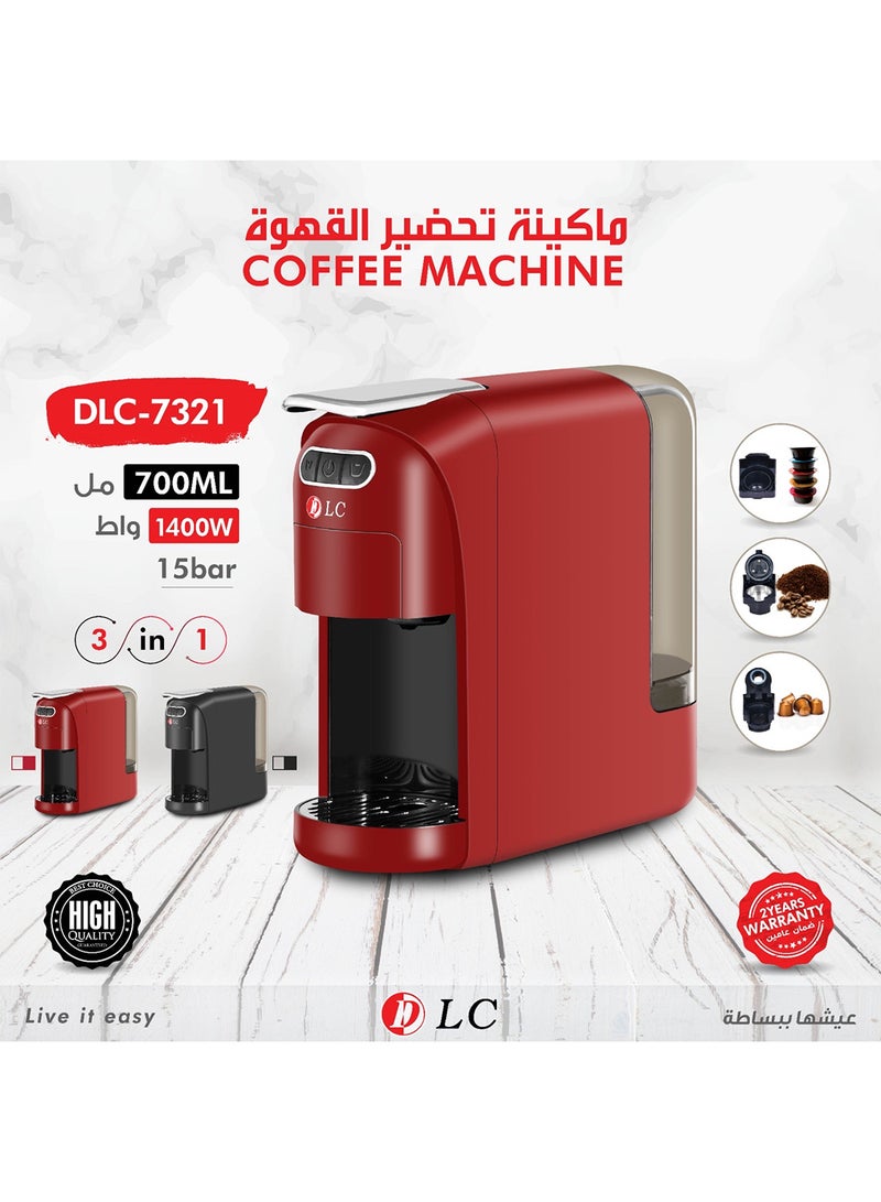 DLC - 3-In-1 Capsule Coffee Machine 600 ml 1450 W DLC-CM7316 Black/Red/Clear - Image 1