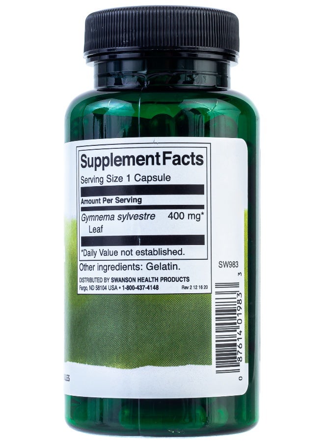 SWANSON Gymnema Sylvestre Leaf 400mg 100 Capsules Packaging May Vary  - Image 3
