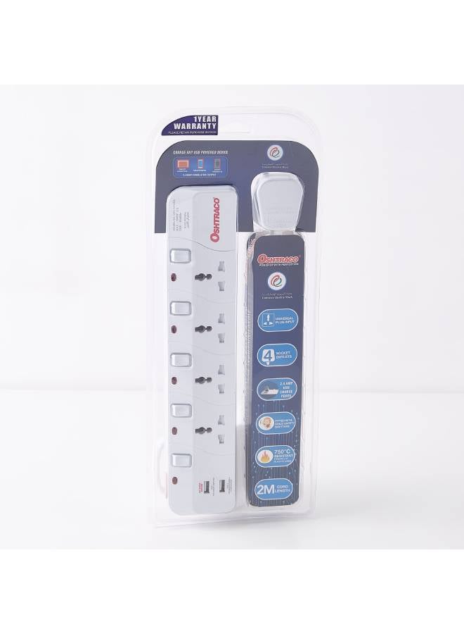 Home Box Oshtraco 3-Way Switched Saso Extension Board with 2 m Cord White  - Image 1