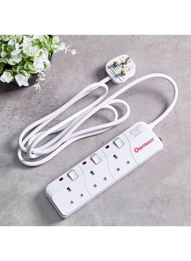 Home Box Oshtraco 3-Way Switched Saso Extension Board with 2 m Cord White  - Image 2