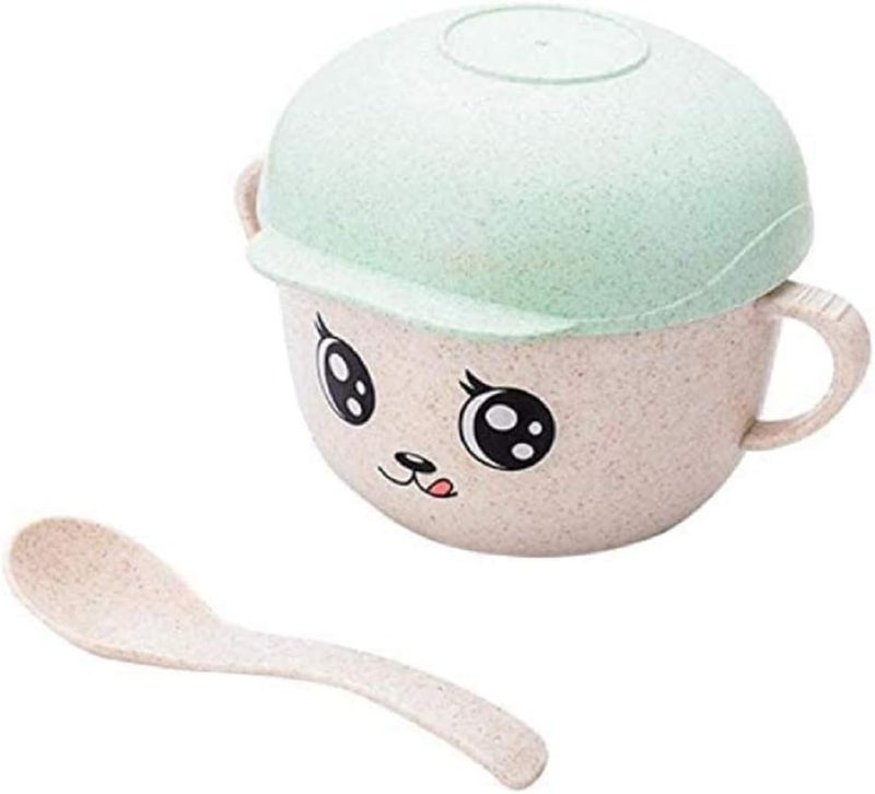 Home Shallow Wheat Straw Bowl with Lid & Spoon – Eco-Friendly Reusable Food Bowl for Meals, Snacks & Storage | Green Green 12.6cm - Image 1