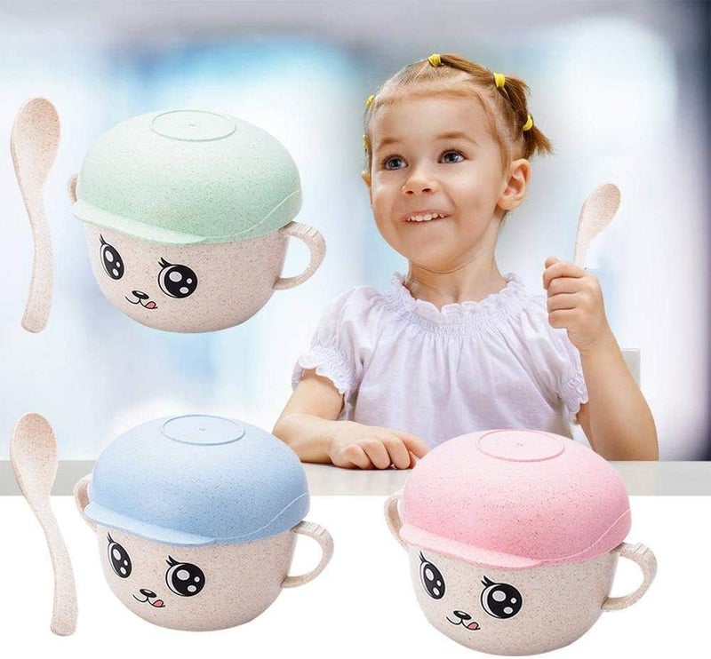 Home Shallow Wheat Straw Bowl with Lid & Spoon – Eco-Friendly Reusable Food Bowl for Meals, Snacks & Storage | Green Green 12.6cm - Image 4