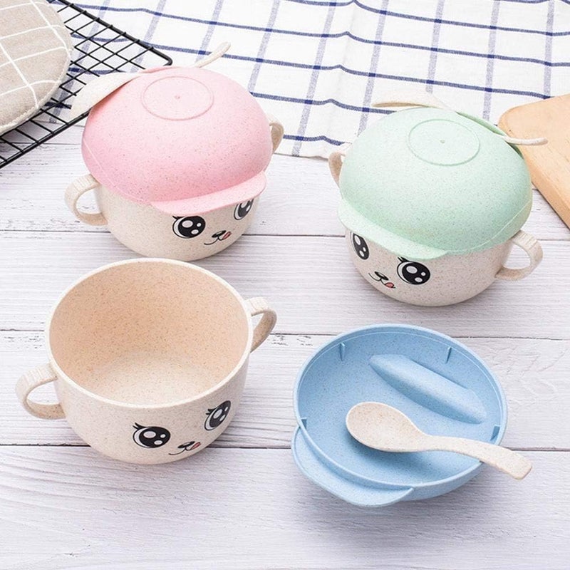 Home Shallow Wheat Straw Bowl with Lid & Spoon – Eco-Friendly Reusable Food Bowl for Meals, Snacks & Storage | Green Green 12.6cm - Image 3