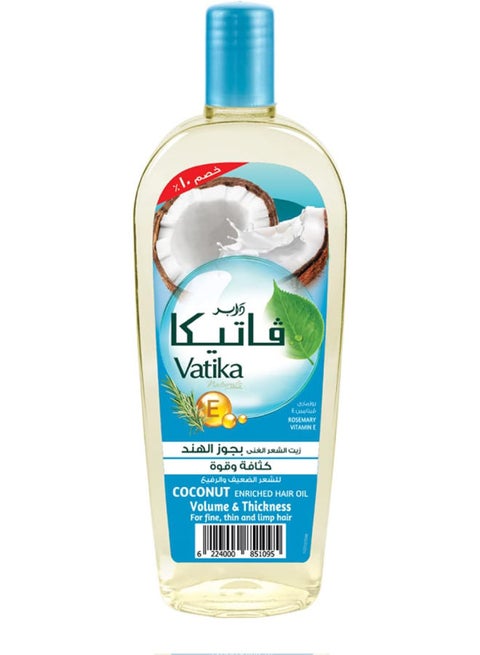 Vatika Naturals Coconut Enriched Hair Oil 90 ml | Rosemary & Vitamin E | Provides Volume & Thickness: for Fine, Thin & Limp Hair 90.0ml