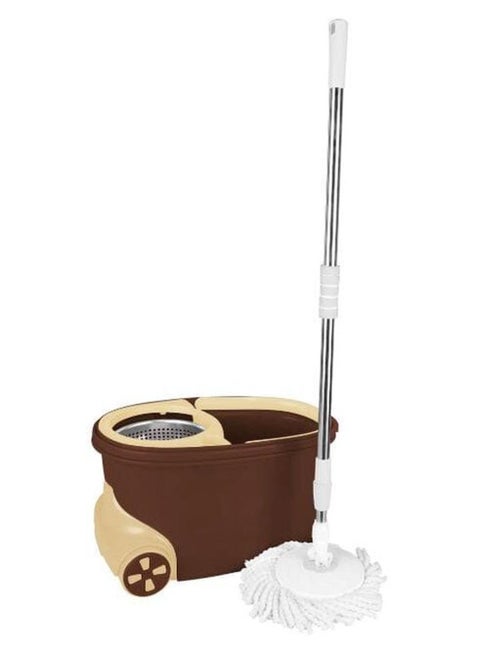 Bucket With Spin Metal Wringer Brown and Beige