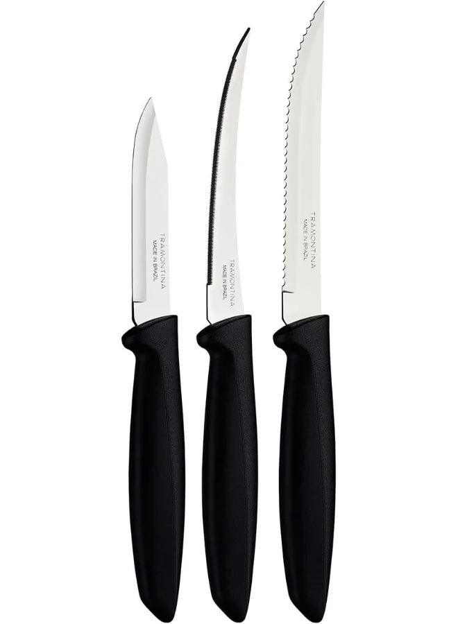 TRAMONTINA Tramontina Plenus 3 Pieces Knife Set with Stainless Steel Blade and Black Polypropylene Handle Silver/Black