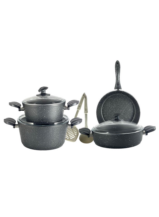 Homemaker 9-Piece Granitec Cookware Set Includes 1xScoop, 1xSpoon, 2xDeep Pot With Lid 20+24 cm, 1xLow Pot With Lid 26 cm, 1xFry Pan Black/Clear 26cm - Image 1