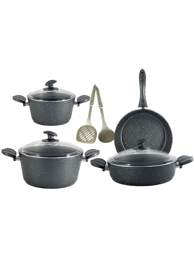 Homemaker 9-Piece Granitec Cookware Set Includes 1xScoop, 1xSpoon, 2xDeep Pot With Lid 20+24 cm, 1xLow Pot With Lid 26 cm, 1xFry Pan Black/Clear 26cm - Image 3