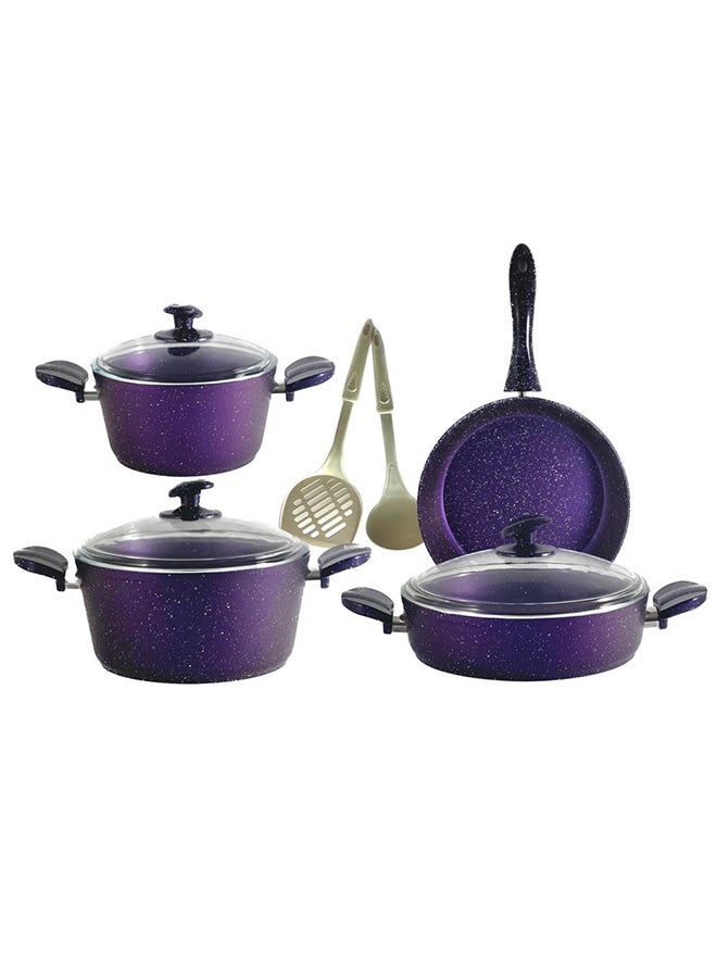 Homemaker 9-Piece Granite Cookware Set Purple/Clear/White 26cm - Image 1