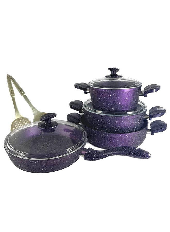 Homemaker 9-Piece Granite Cookware Set Purple/Clear/White 26cm - Image 4
