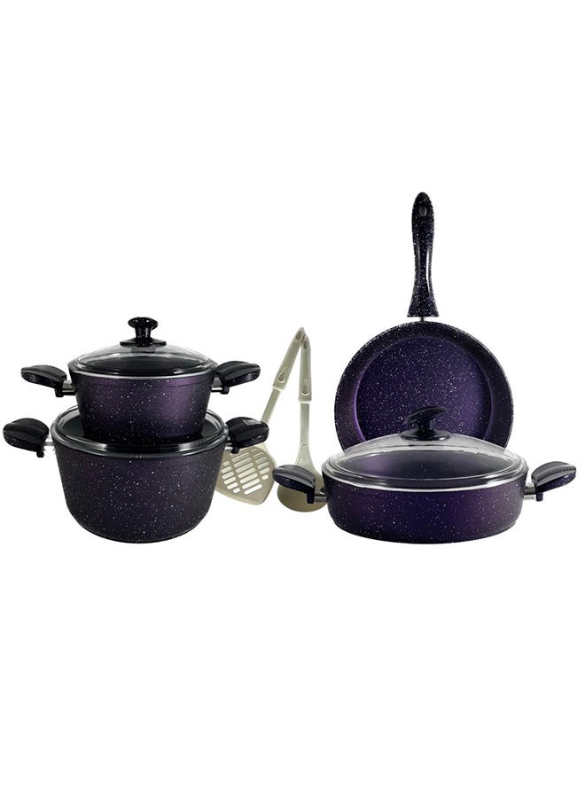 Homemaker 9-Piece Granite Cookware Set Purple/Clear/White 26cm - Image 2