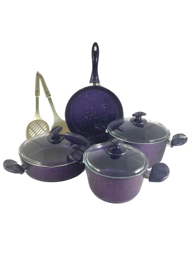 Homemaker 9-Piece Granite Cookware Set Purple/Clear/White 26cm - Image 3
