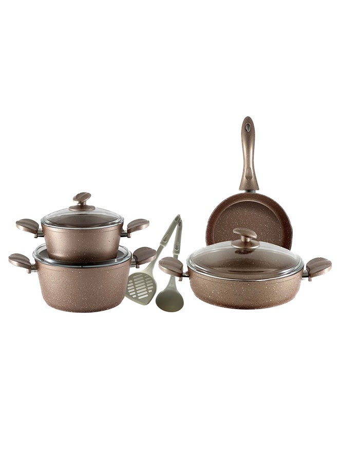 Homemaker 9-Piece Granitec Cookware Set Includes 1xScoop, 1xSpoon, 2xDeep Pot With Lid 20+24 cm, 1xLow Pot With Lid 26 cm, 1xFry Pan Rose Gold 26cm - Image 1