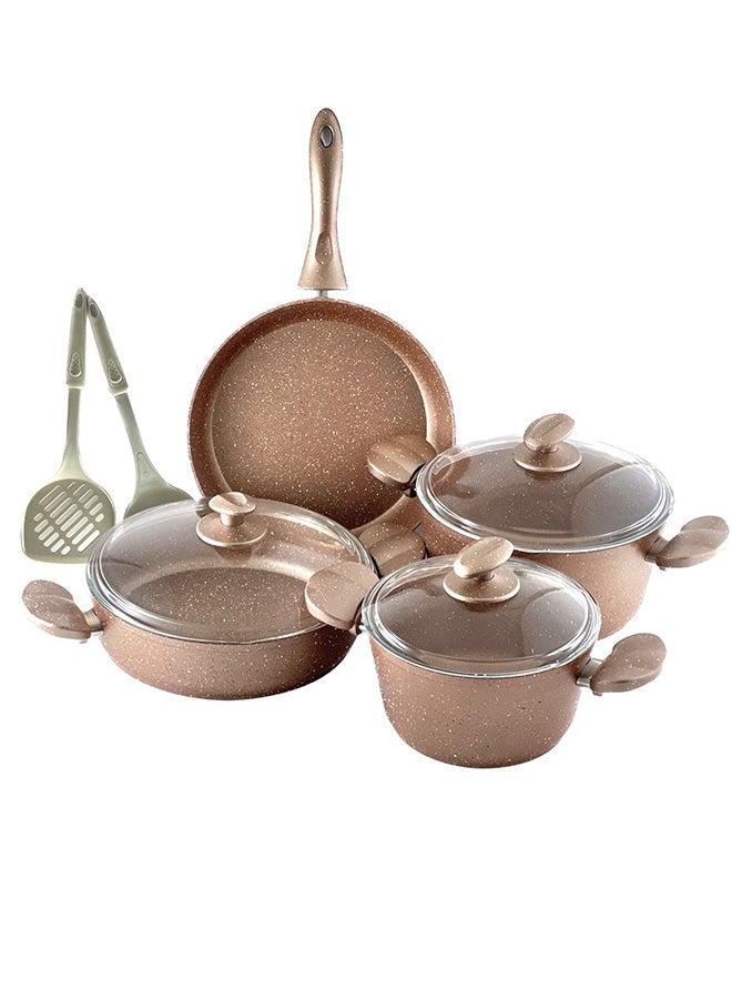 Homemaker 9-Piece Granitec Cookware Set Includes 1xScoop, 1xSpoon, 2xDeep Pot With Lid 20+24 cm, 1xLow Pot With Lid 26 cm, 1xFry Pan Rose Gold 26cm - Image 5