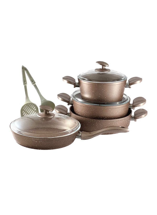 Homemaker 9-Piece Granitec Cookware Set Includes 1xScoop, 1xSpoon, 2xDeep Pot With Lid 20+24 cm, 1xLow Pot With Lid 26 cm, 1xFry Pan Rose Gold 26cm - Image 3