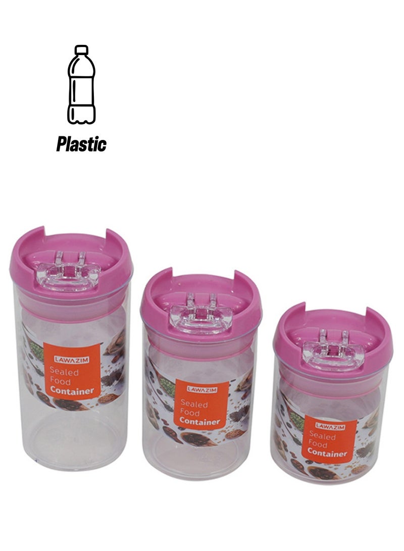 LAWAZIM 3-Piece Sealed Food Container (S-M-L) - Round Pink 7x15x7cm  - Image 1