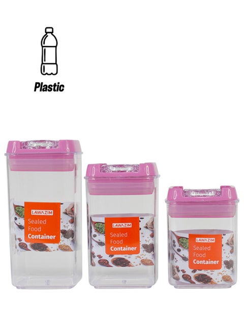 3-Piece Food Container Set Clear/Pink Small Container 7x10, Medium Container 7x12.5, Large Container 7x15cm