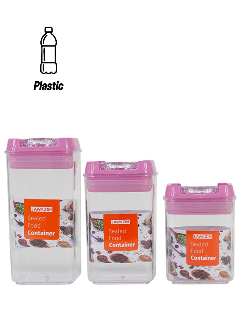 LAWAZIM 3-Piece Food Container Set Clear/Pink Small Container 7x10, Medium Container 7x12.5, Large Container 7x15cm  - Image 1