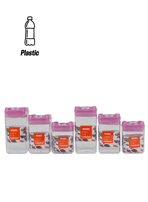 6-Piece Food Container Set Clear/Pink Small Container 2x (7x10), Medium Container 2x (7x12.5), Large Container 2x (7x15)cm