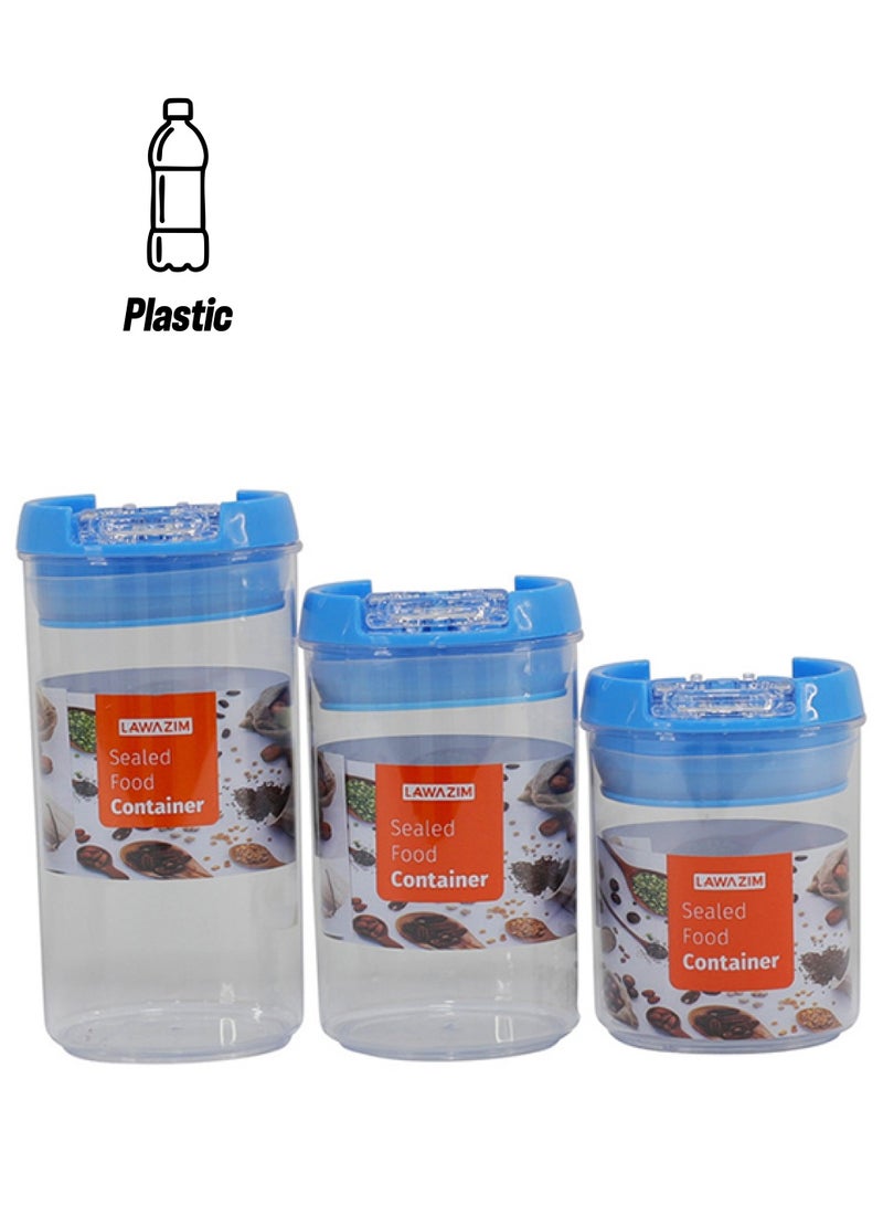 LAWAZIM 3-Piece Food Container Set Clear/Blue Small 7x10, Medium 7x12.5, Large 7x15cm  - Image 1
