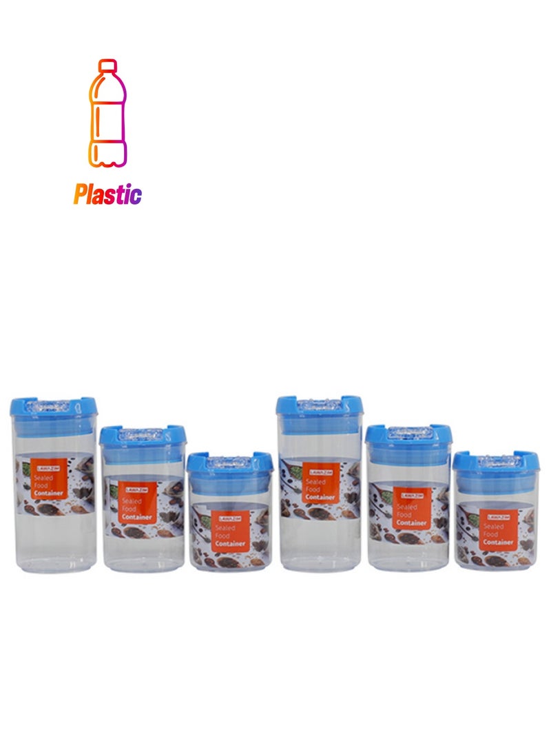 LAWAZIM 6-Piece Food Container Set Clear/Blue 2 Small (7x10), 2 Medium (7x12.5), 2 Large (7x15)cm  - Image 1