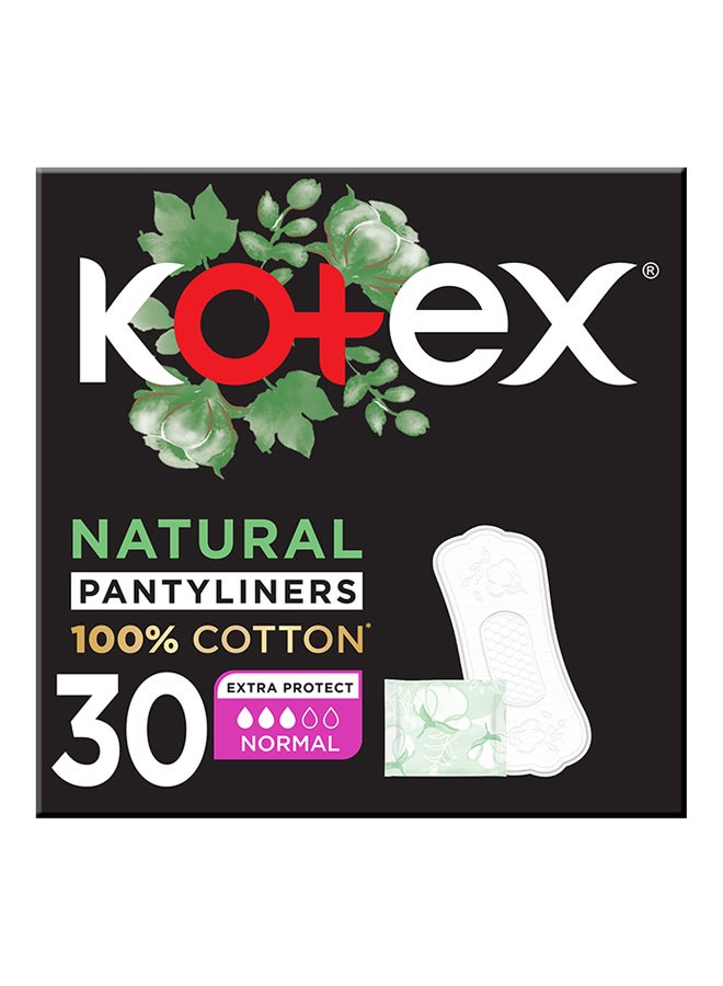 Kotex - Natural Panty Liners, 100% Cotton, Normal Size, 30 Daily Panty Liners 30 Pieces - Image 1