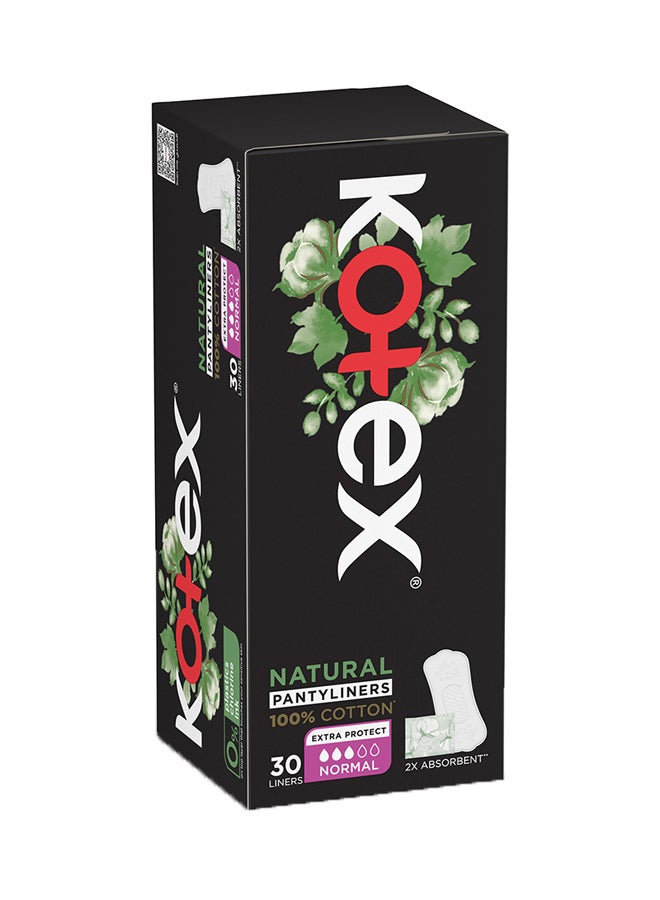 Kotex - Natural Panty Liners, 100% Cotton, Normal Size, 30 Daily Panty Liners 30 Pieces - Image 1