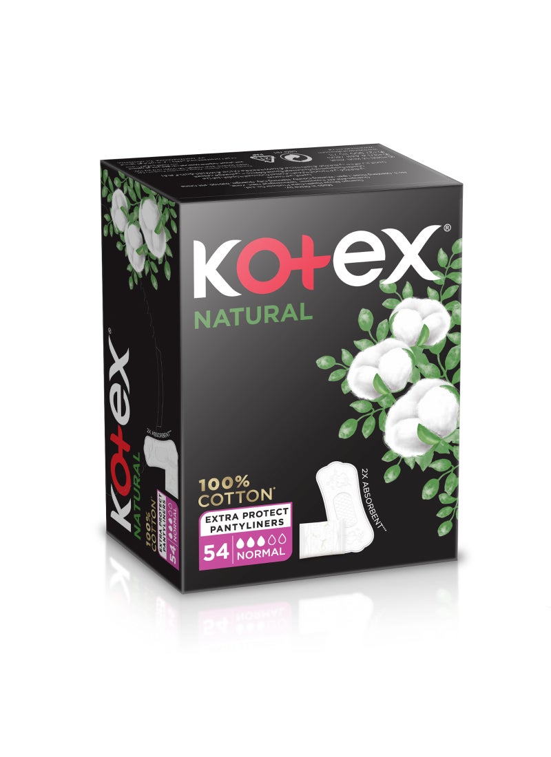 Kotex Natural Panty Liners, 100% Cotton, Normal Size, 54 Daily Panty Liners 54 Pieces - Image 1