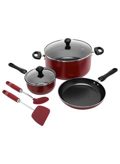 7-Piece Aluminium Cookware Set Red 28cm