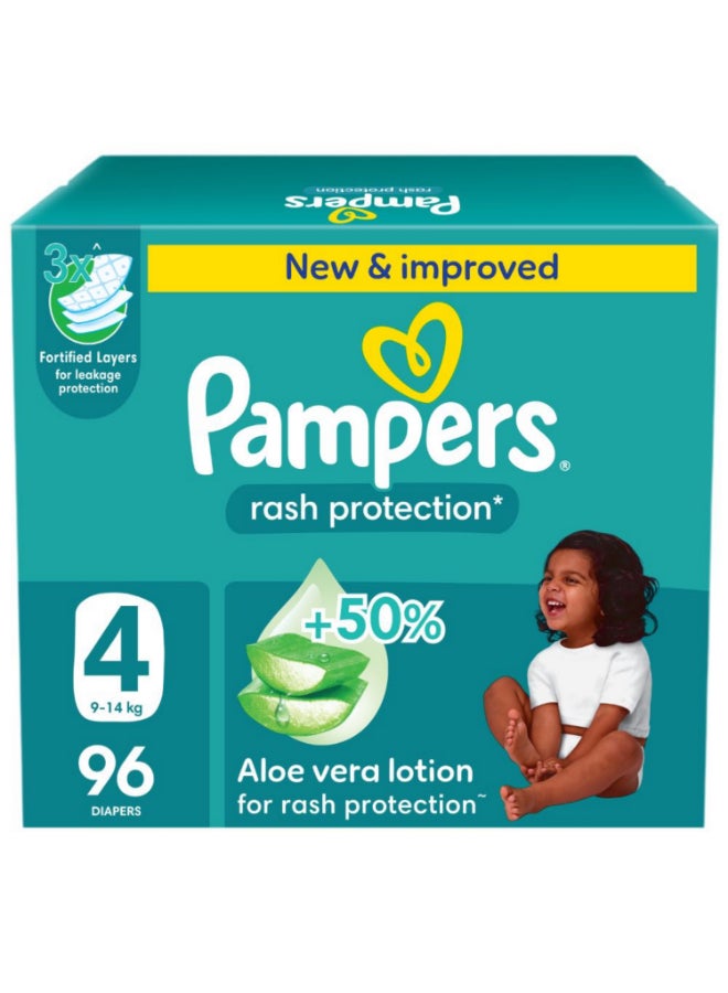 Pampers Rash Protection Taped Diapers, Size 4, 9-14kg, Jumbo Box, 96 Count  - Image 1
