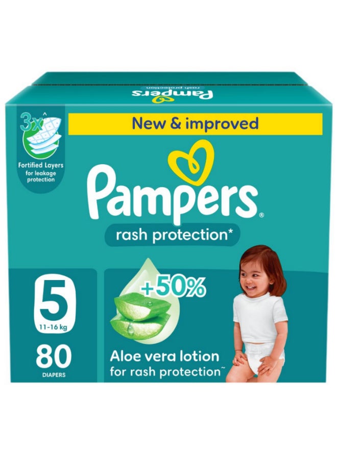 Pampers Rash Protection Taped Diapers, Size 5, 11-16kg, Jumbo Box, 80 Count  - Image 1