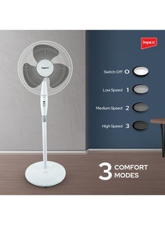 Impex 16 Inch Pedestal Fan 3-Blade with 55W Copper Motor, 3-Stage Speed Control, 1200 RPM, Adjustable Stand, Energy-Efficient 55 W PF 7501 White/Black  - Image 4
