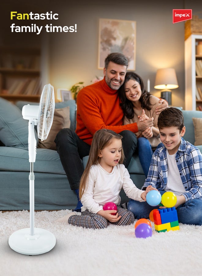 16 Inch Pedestal Fan Portable Stand Fan Super Strong 3-Blade with 55W Copper Motor, 3-Stage Speed Control, 1200 RPM, Adjustable Height, Energy-Efficient, Best for Home & Office 55 W PF 7501 White/Black