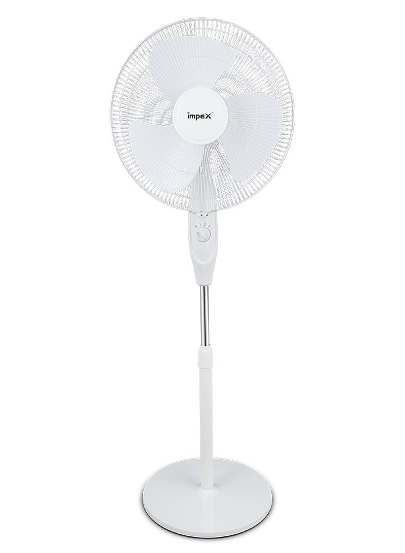 Impex 16 Inch Pedestal Fan Portable Stand Fan Super Strong 3-Blade with 55W Copper Motor, 3-Stage Speed Control, 1200 RPM, Adjustable Height, Energy-Efficient, Best for Home & Office 55 W PF 7501 White 55 W PF 7501 White - Image 1