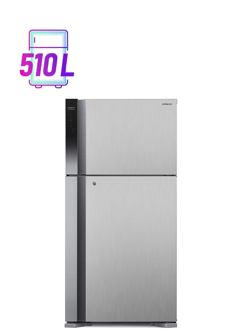 HITACHI - 715L Gross And 510L Net Capacity Top Mount Double Door Refrigerator, 2 Doors Fridge With Dual Fan Cooling, Touch Screen Control, Twist Ice Tray 150 W RV715PUK7KPSV Silver - Image 1