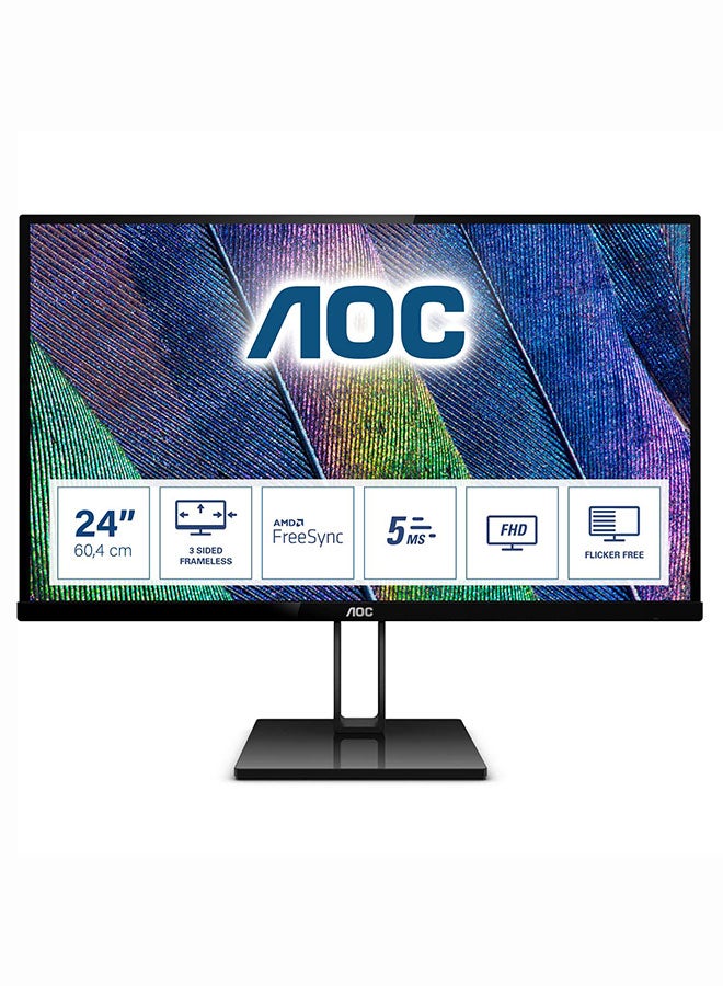 AOC 24 inch IPS Full HD Monitor, DisplayPort and HDMI, AMD FreeSync, UltraSlim, 3 side frameless, 75Hz, Black, 24V2Q 23.8inch Black  - Image 1