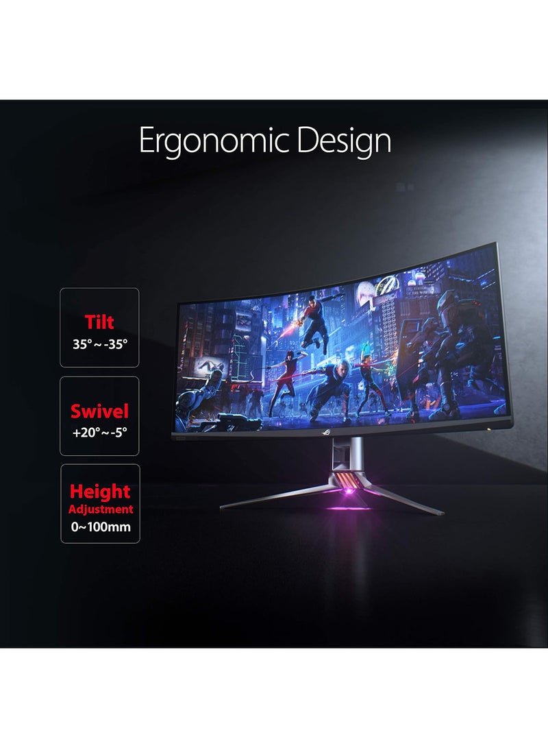 ASUS - 35 inch ROG Swift PG35VQ Ultra-Wide HDR Gaming Monitor, 21:9 (3440 x 1440), 200Hz, 2ms, G-SYNC Ultimate, Quantum-dot, Smart Fan Control, Aura Sync, Hi-fi-grade ESS Amplifier | 90LM03T0-B02370 Black - Image 1
